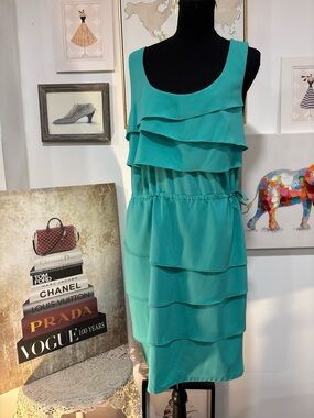 Calvin Klein Teal Layered Ruffle Sleeveless Dress